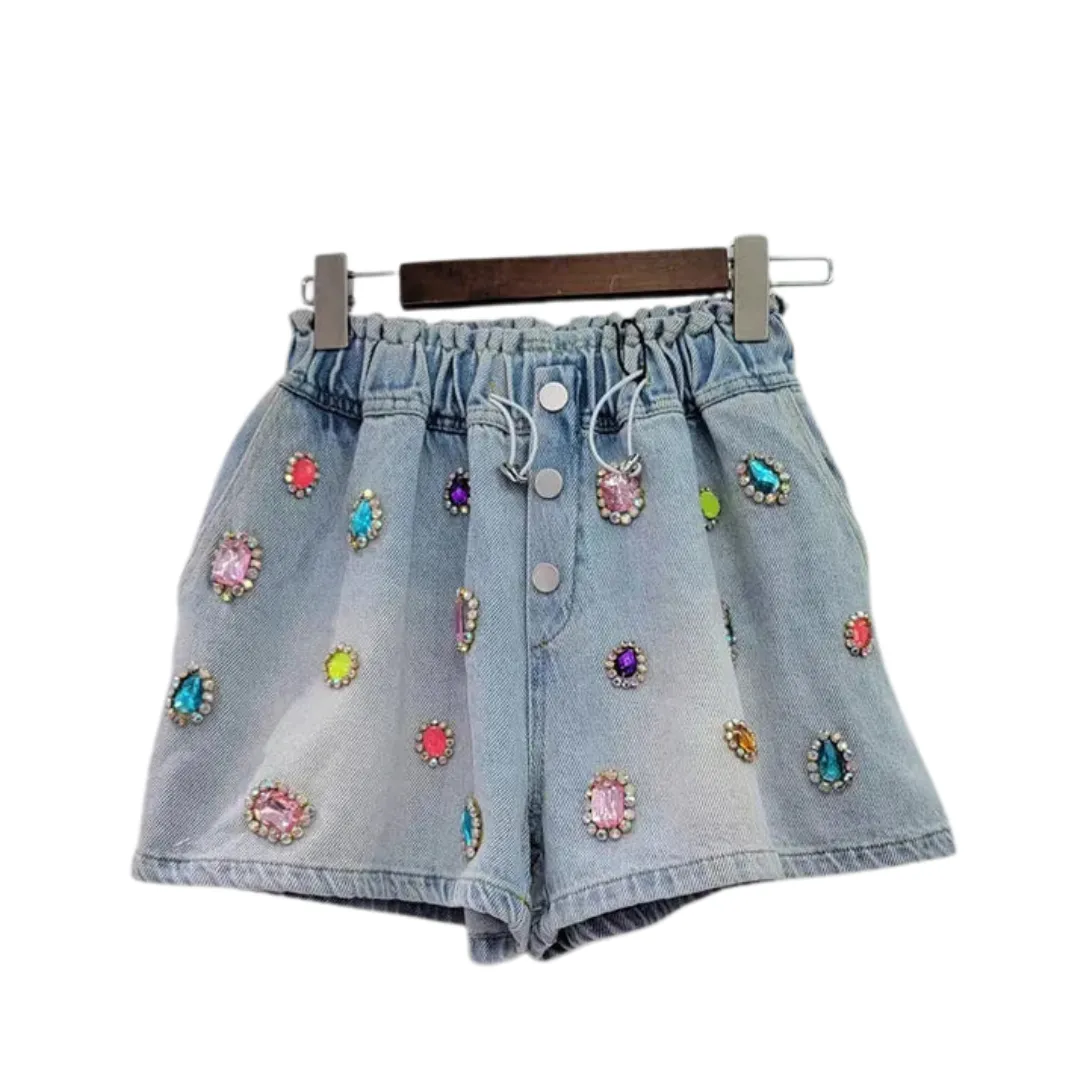 Pre Order:  Gemstone High Waist Denim Short Pants