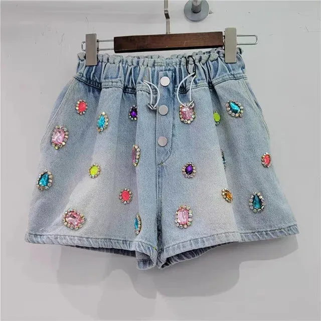 Pre Order:  Gemstone High Waist Denim Short Pants