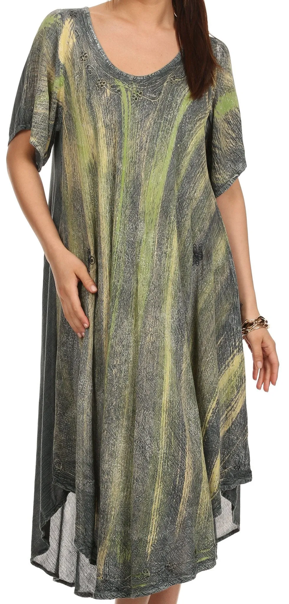Sakkas Lela Batik Sequin Embroidered Scoop Neck Cap Sleeves Cover Up / Dress