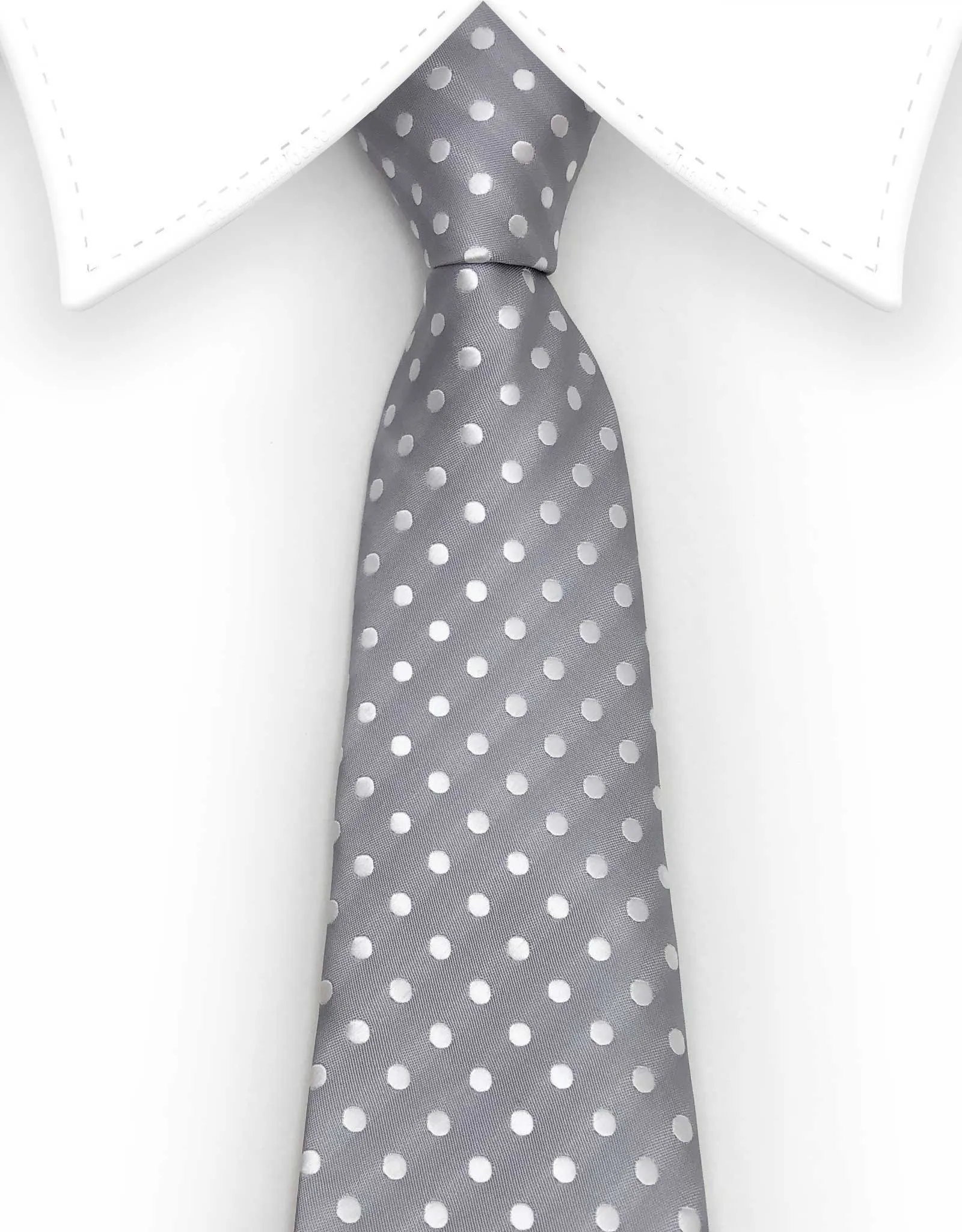 Silver and White Polka Dot - Extra Large 70 inch Necktie - 3XL