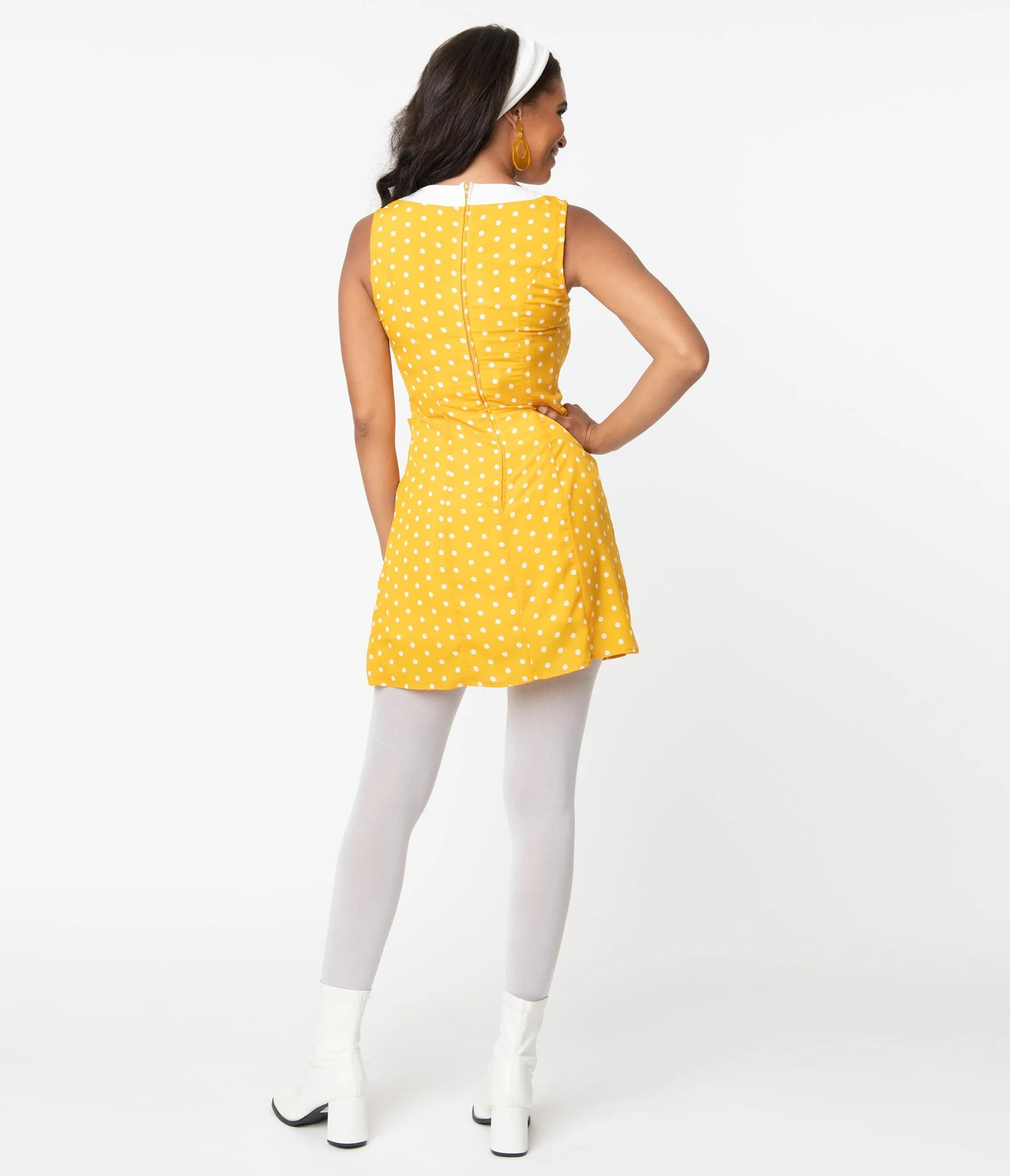 Smak Parlour 1960s Mustard & White Polka Dot Liberated Fit & Flare Dress