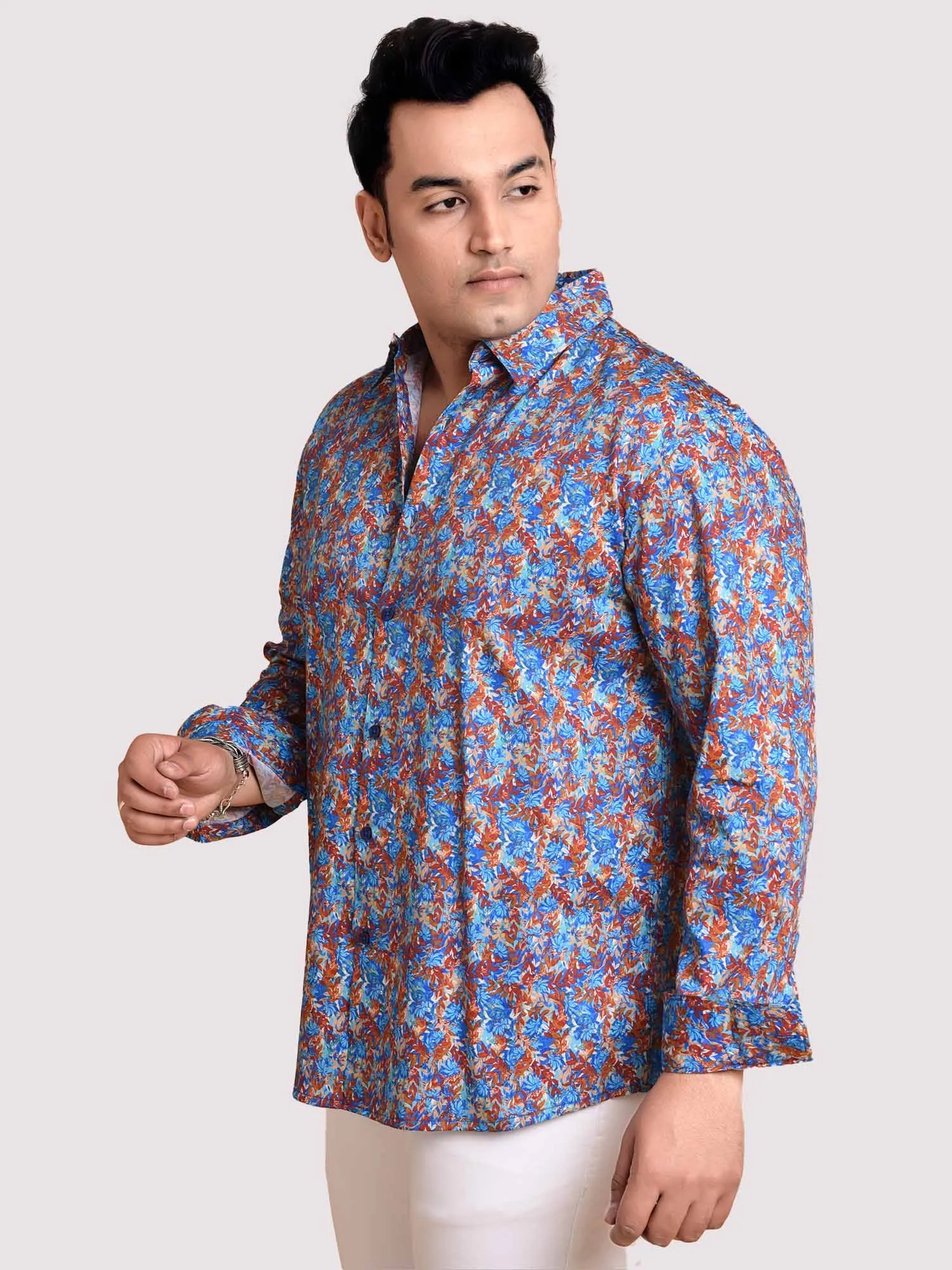 Small Leaf Printed Cotton Full sleeve Men's Plus size