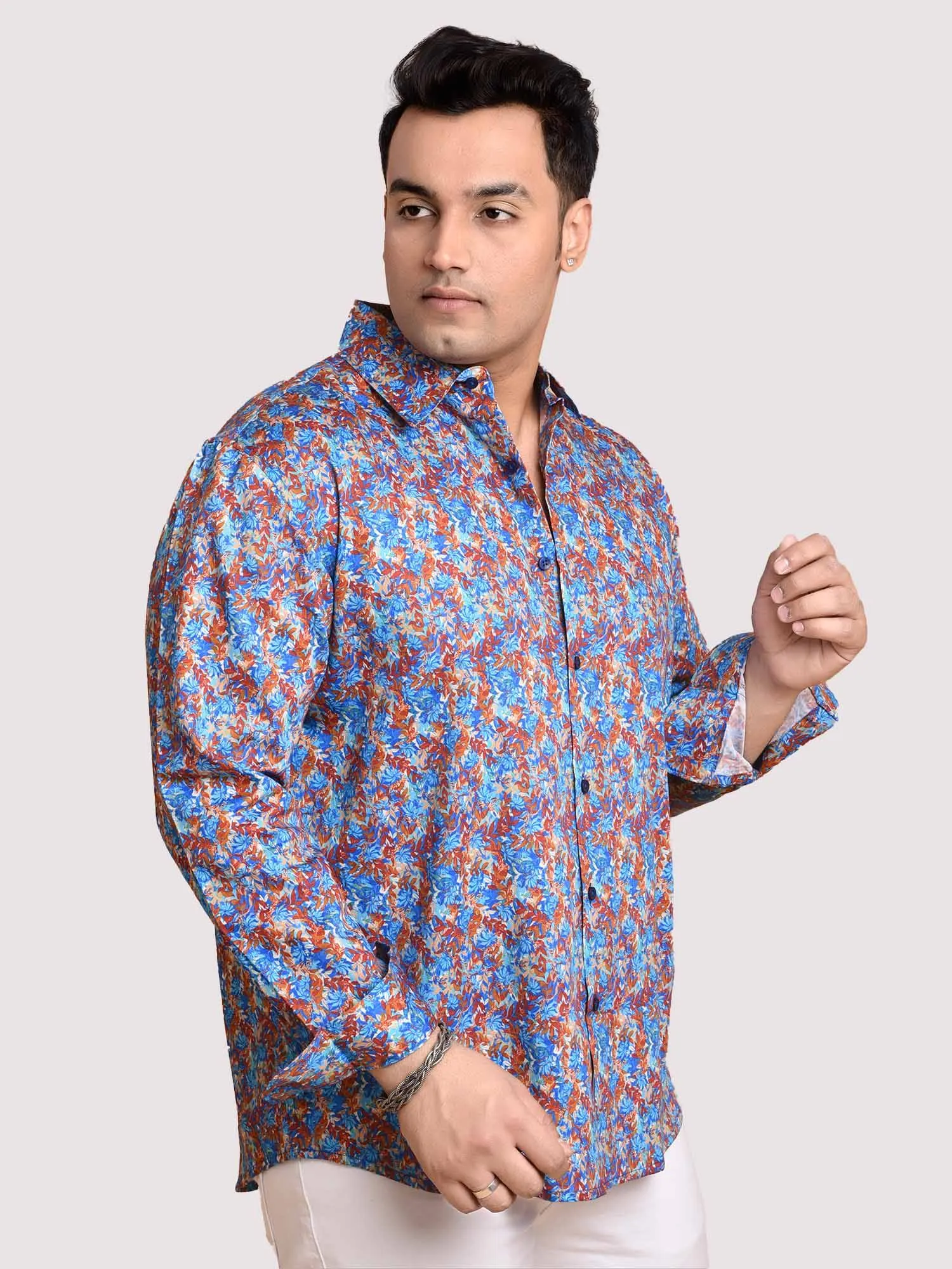 Small Leaf Printed Cotton Full sleeve Men's Plus size