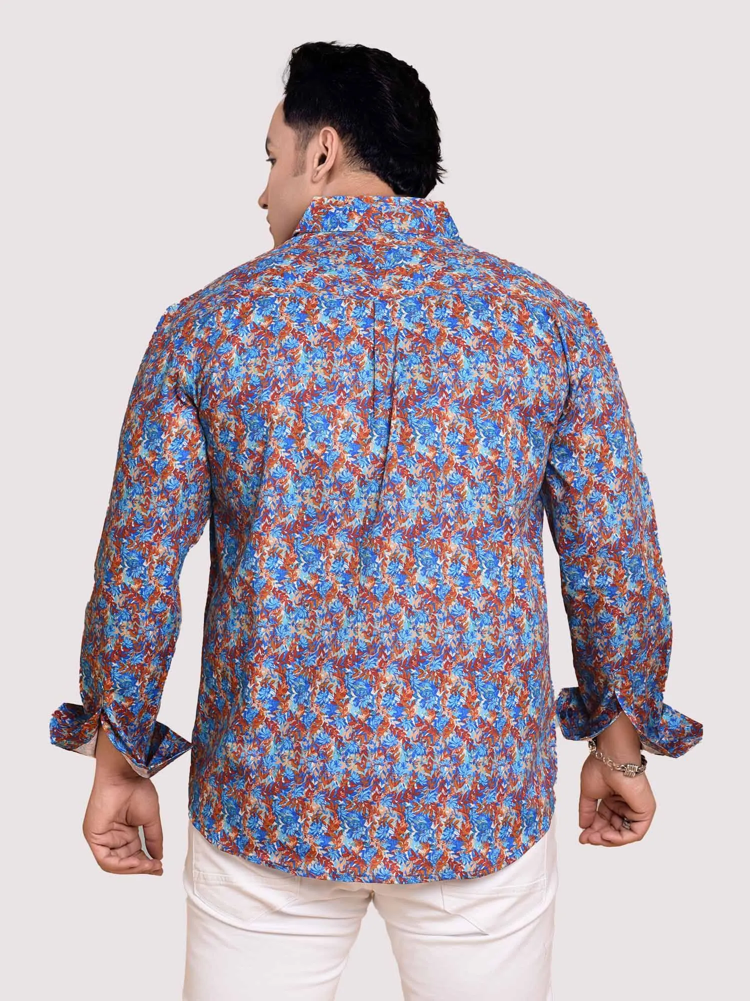 Small Leaf Printed Cotton Full sleeve Men's Plus size