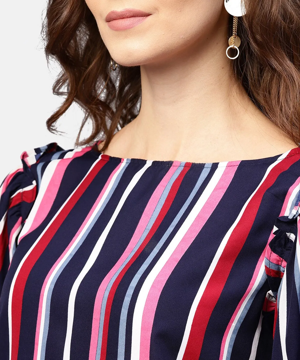 Striped Multi Printed Flared Sleeves Crepe Top