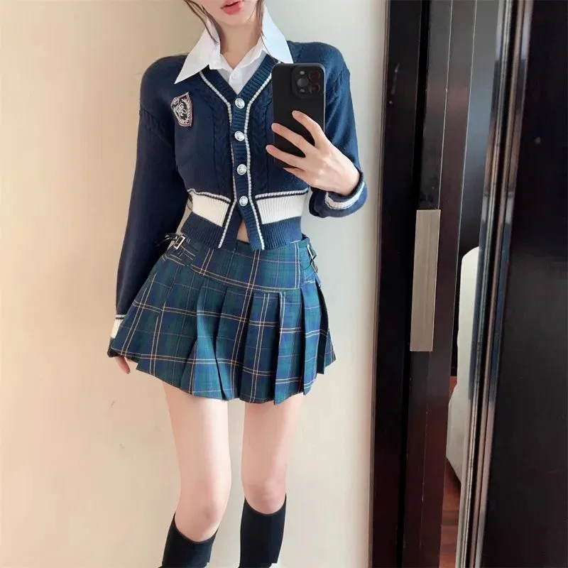 Sweet Hot Girl Knitted High Waist Short Skirt Fashion Suit