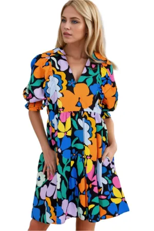 TEEK - Multicolor Johnny Collar Half Sleeve Dress