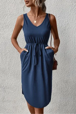 V-Neck Curved Hem Sleeveless Dress - 6 colors