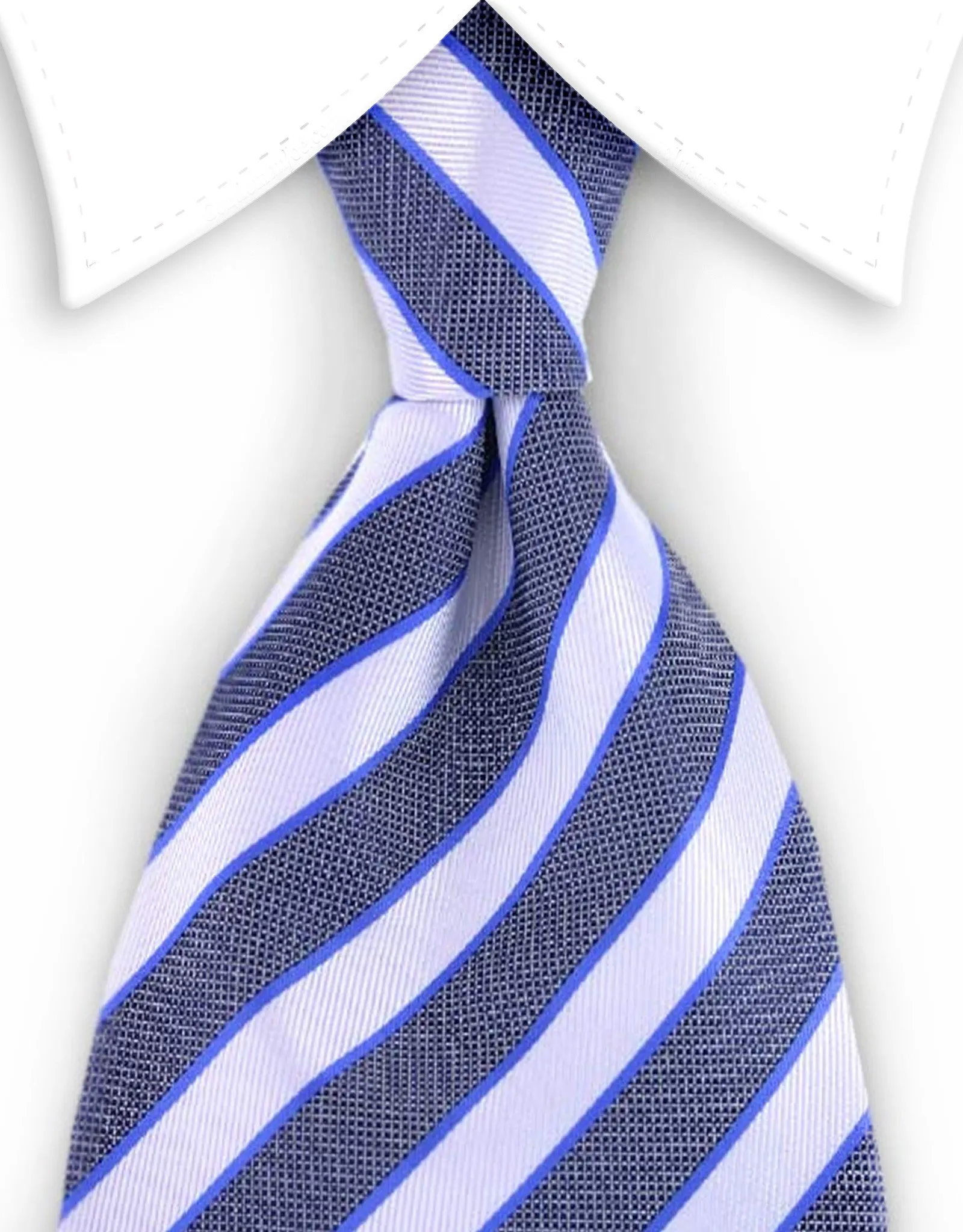 White, Black & Blue Striped 4" Wide Men's Tie