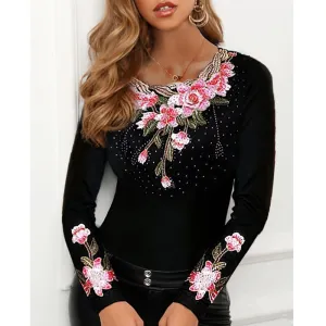 Women's Flower Print Mesh Top